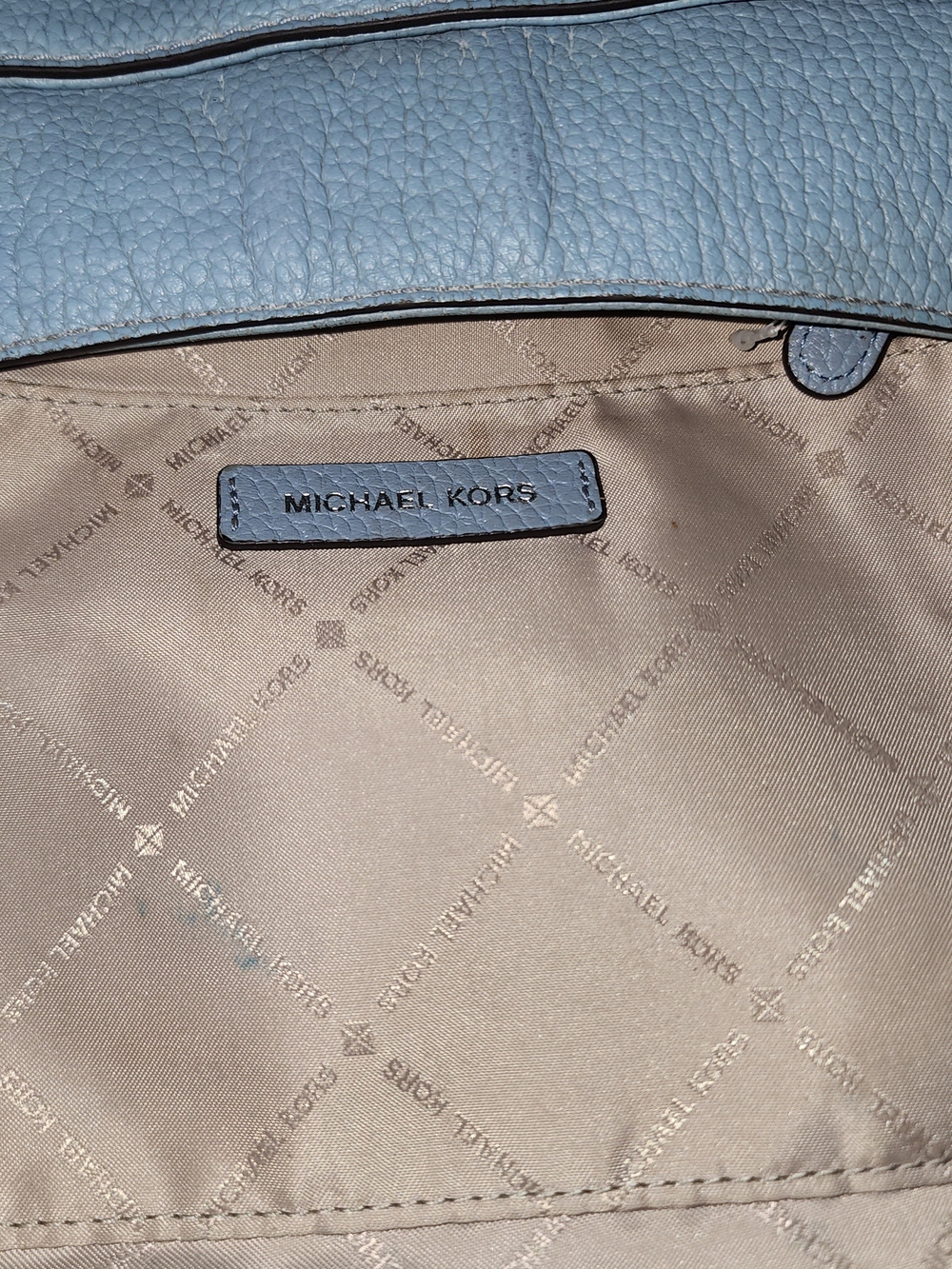 Michael Kors Light Blue Pebbled Leather Shoulder Bag MK Charm Silver Preowned - Picture 13 of 16